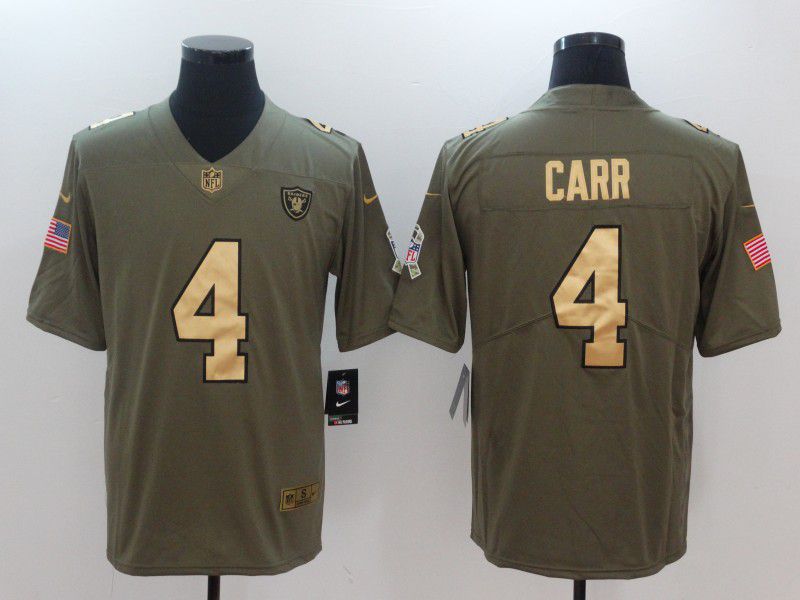 Men Oakland Raiders #4 Carr Gold Nike Olive Salute To Service Limited NFL Jersey->new england patriots->NFL Jersey